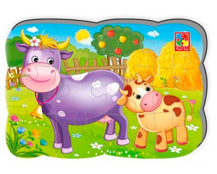 Дитячі mebelime пазли на магніті "Корова і теля" А5 VT3205-74, 12 елементів, фото 1