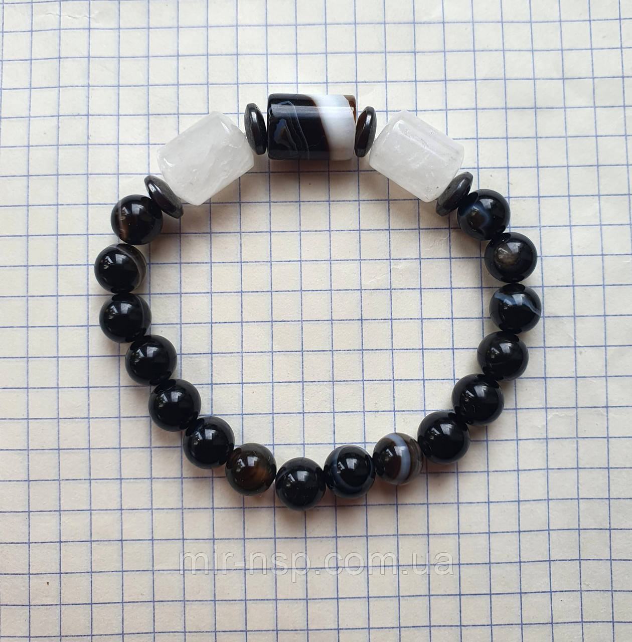 Купить Браслет 100% натуральный черный агат, горный хрусталь, гематит р ...