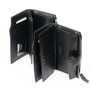 Місткий чоловічий гаманець із натуральної шкіри DR. BOND (10*19*3 см) MB-2 black, фото 2