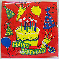 Салфетки бумажные сервировочные с рисунком 20шт- Красные с тортиком Happty Birthday