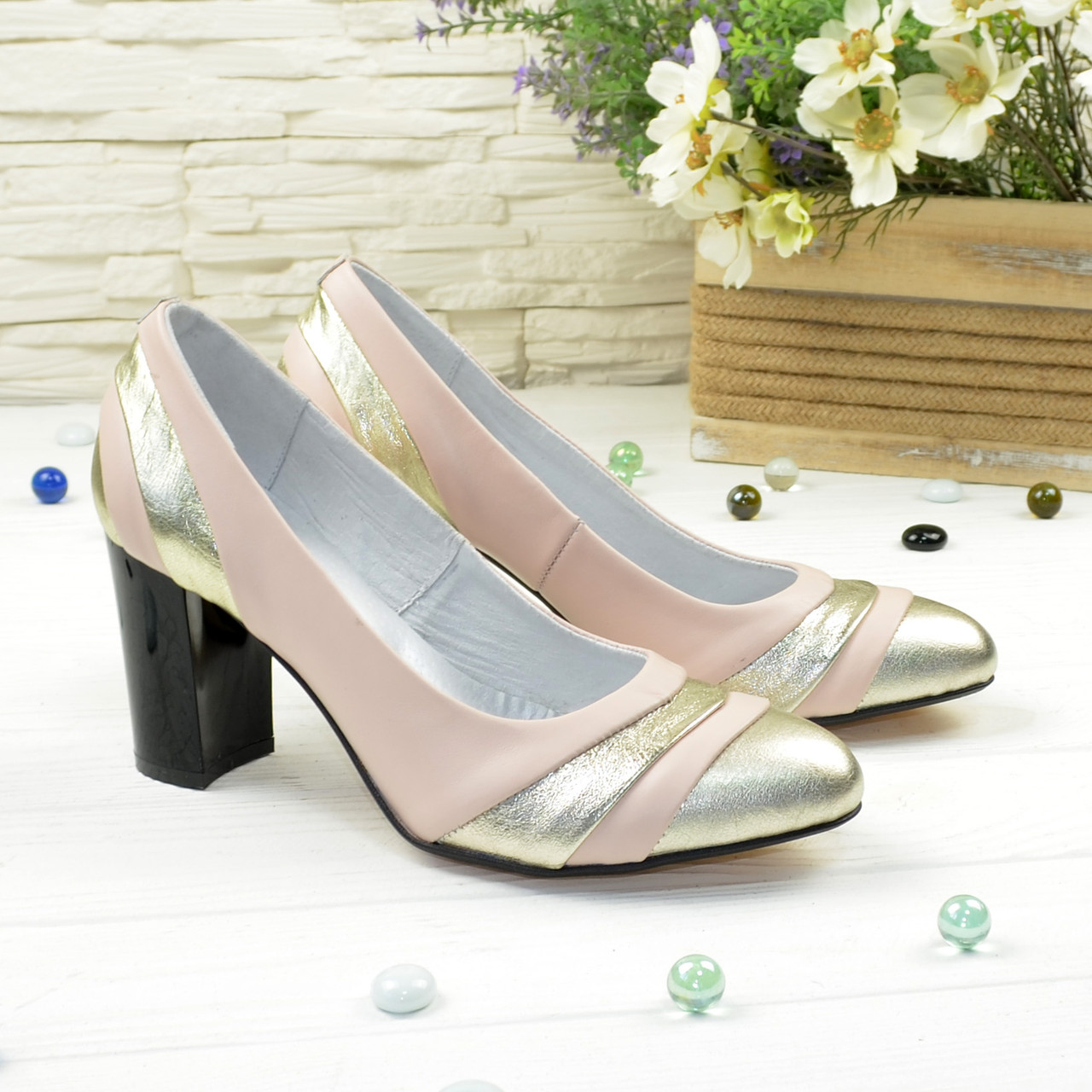 Туфлі жіночі на високих підборах, колір золото/пудра, фото 1