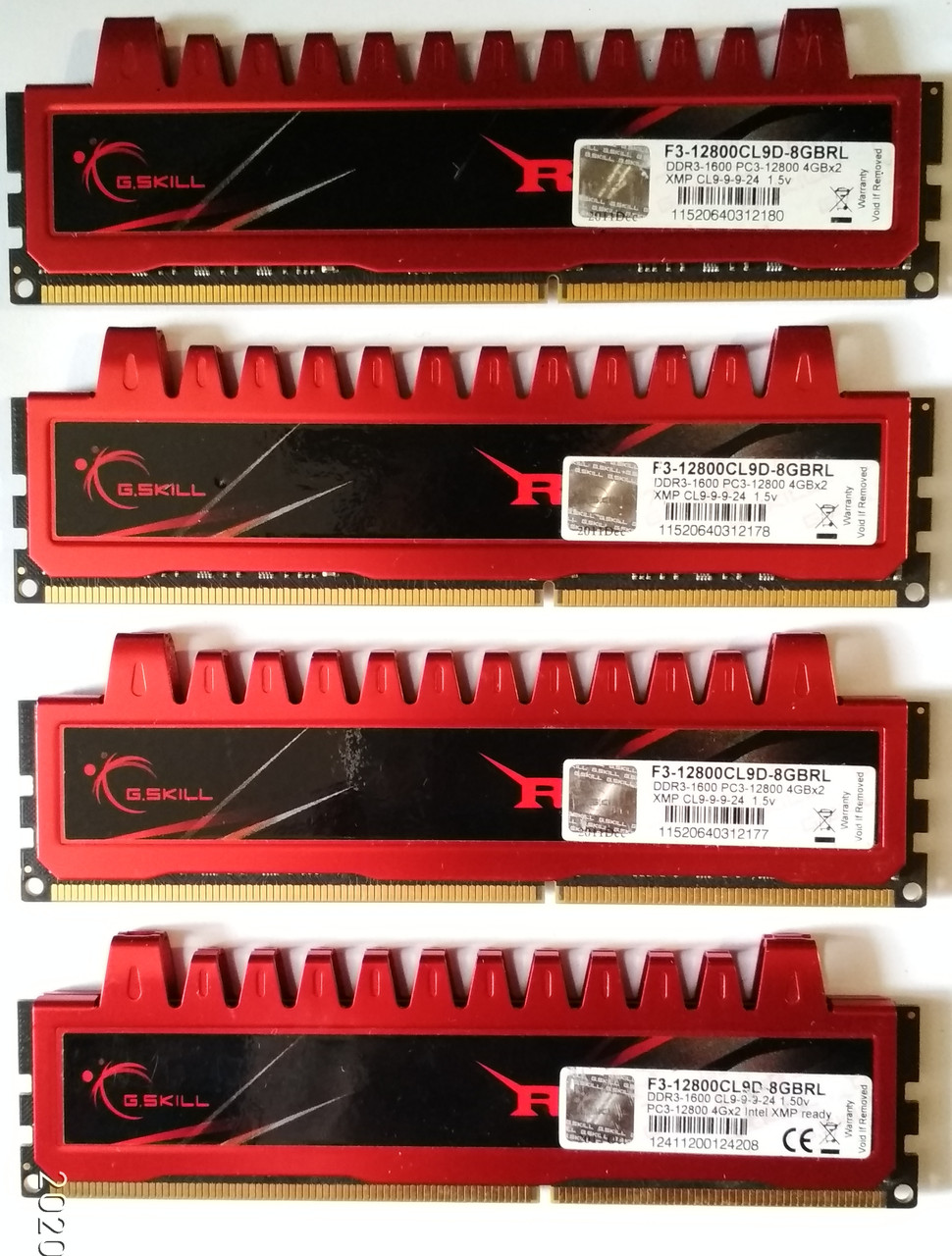 16 GB 4*4GB DDR3 1600MHz G.Skill Ripjaws PC3 12800U RAM Оперативна пам'ять CL9