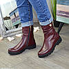 Стильні жіночі черевики з бордовою шкіри, потовщена тракторна підошва, фото 3