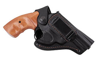 Кобура Револьвер 3 поясна + прихованого внутрішньобрючного носіння формована з кліпсою, шкіра, чорна