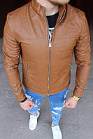 Мужская кожаная куртка M007 оранжевая S
