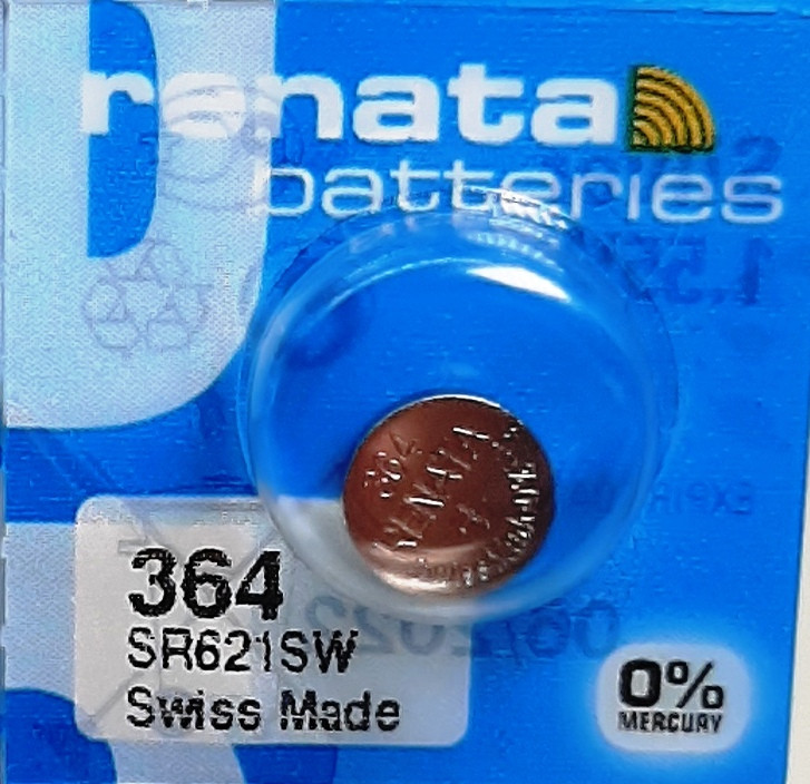 Батарейка для годинника. Renata SR621SW (364) 1.55v 23mAh 6.8x2.1mm. Срібно-цинкова