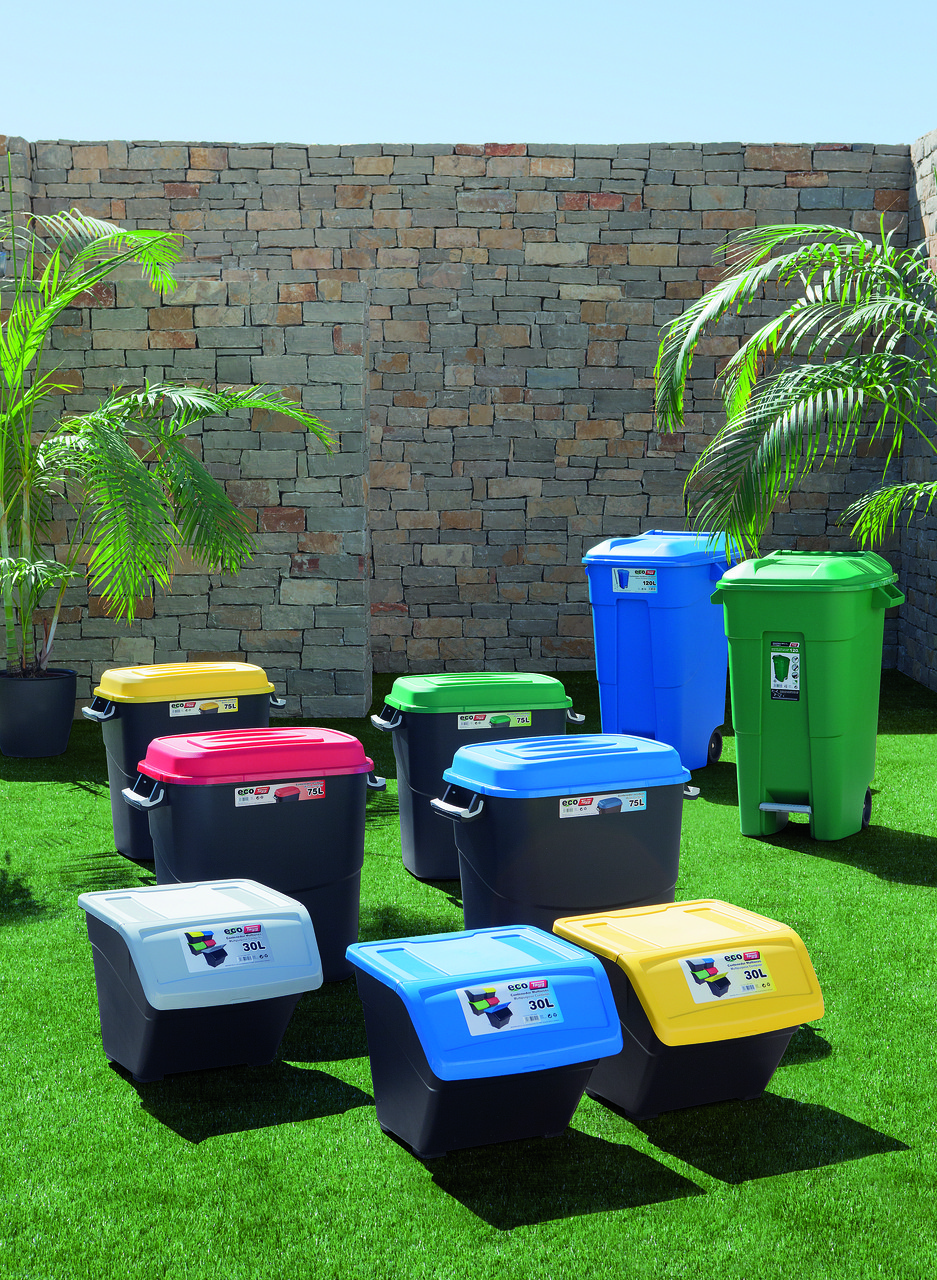 Бак-контейнер 75л для мусора EcoTayg (Испания) 60х40,2 h 56см, с желтой крышкой и ручками (411014) пластиковый - фото 6 - id-p1162312409