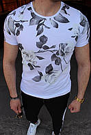 Мужская футболка в цветочный принт M033 белая