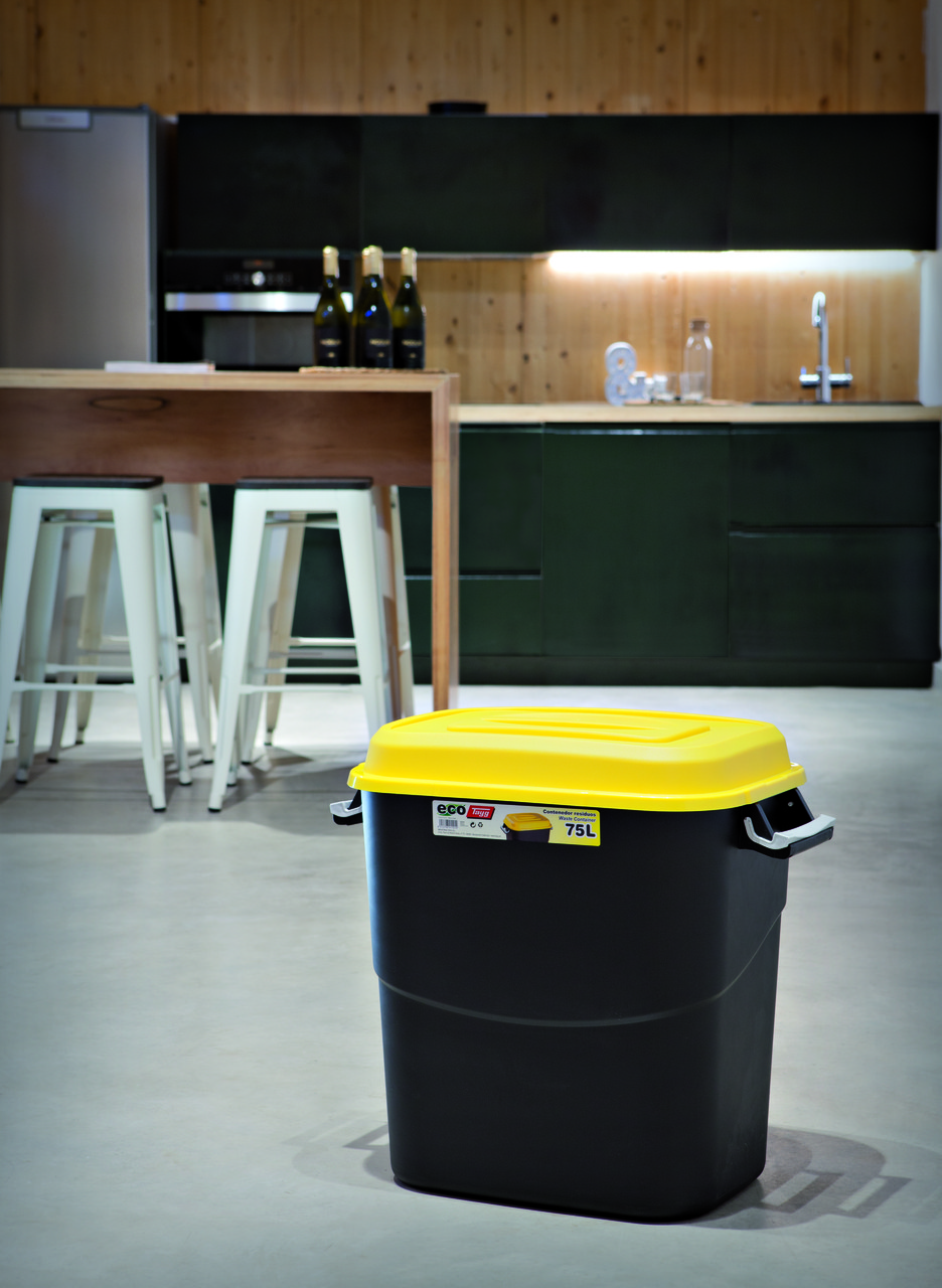 Бак-контейнер 75л для мусора EcoTayg (Испания) 60х40,2 h 56см, с желтой крышкой и ручками (411014) пластиковый - фото 4 - id-p1162312409