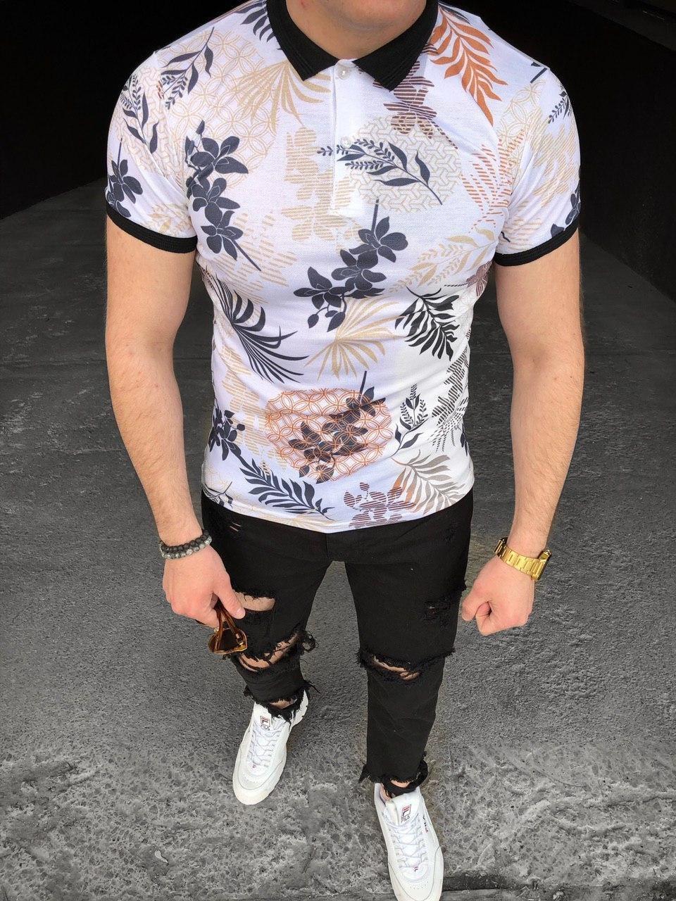 Чоловіча футболка у квітковий принт M036 біла S, М, фото 1