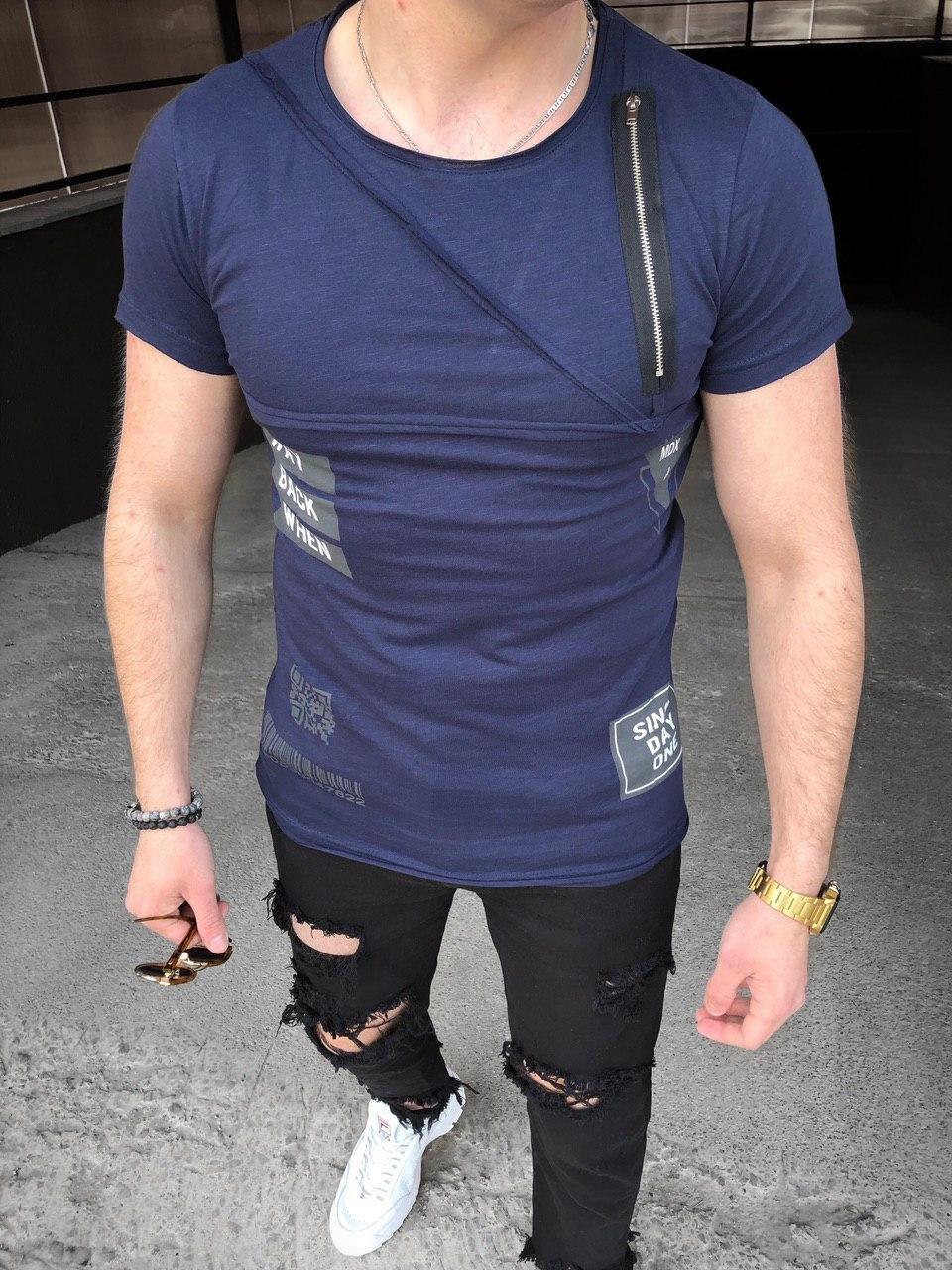 Чоловіча футболка M040 синя, фото 1