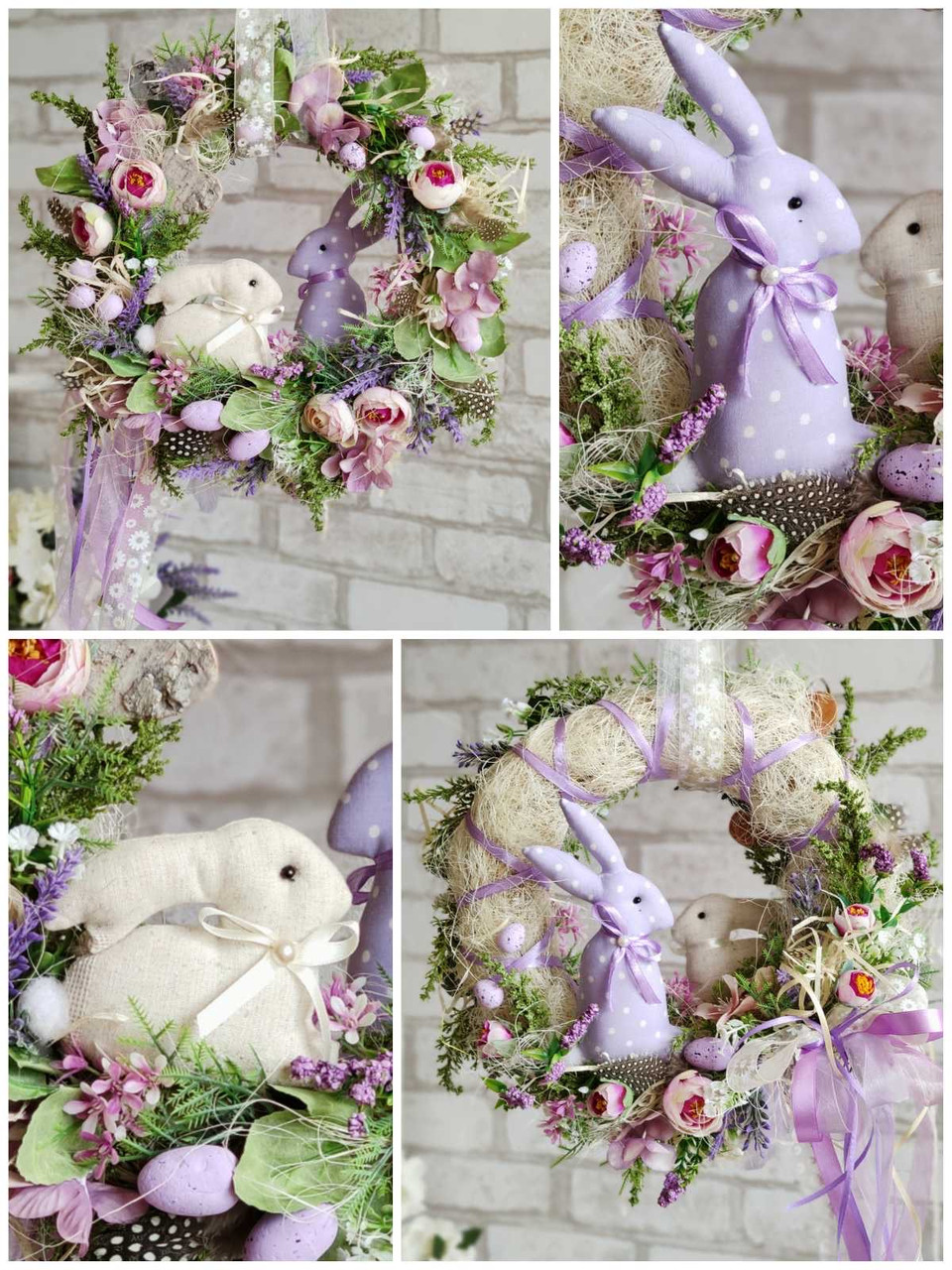 Віночок великодній на двері, пасхальний вінок з кроликами, Д 30-32 см, двохсторонній., фото 1