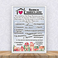 Постер "Правила нашого дому "Будиночки" Різдво + рамка А4 - Українською