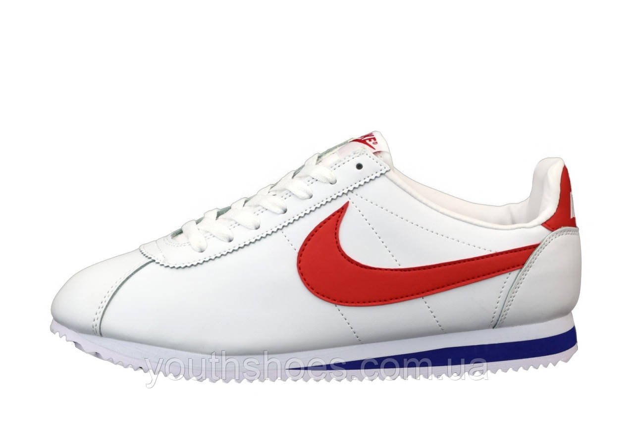 Кросівки шкіряні чоловічі Nike Cortez "Білі з червоним" р. 41-45