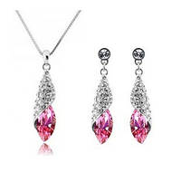 1, Набор ожерелье и серьги с Австрийскими кристаллами (светло-розовый)