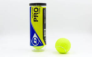 М'яч для великого тенісу DUNLOP (3шт) 602200 PRO TOUR 3B (у вакуумному пакованні, салатовий)