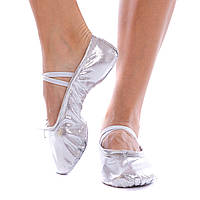 Балетні капці блискучі OB-1866 розмір 30-39 (верх-поліестер блискучий, підошва-шкіра, срібло, золото)