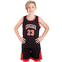 Форма баскетбольна підліткова NB-Sport NBA CHICAGO 23 BA-0929 (PL, р-р M-2XL-130-165 см, чорний-червоний)