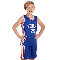 Форма баскетбольна підліткова NB-Sport NBA PHILA 25 BA-0927 (PL, р-р M-2XL-130-165 см, синій-білий)