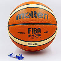 М'яч баскетбольний шкіряний No6 MOLTEN GL6X (шкіра, бутил, жовтогарячий-бежевий)