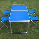 Стіл туристичний складаний для пікніка для риболовлі+ 4 стільця 120*60*70 Синій Folding Table, фото 5