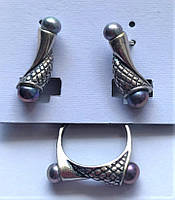 1, Кольцо "Ювелон" с серебряным покрытием и натуральным жемчугом серьги в подарок