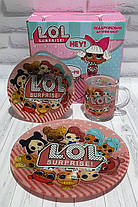 Набір скляного дитячого посуду Metr+ лялька Лол Lol Surprise 3 предмета, фото 3