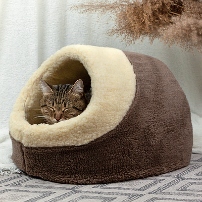 Будиночок лежанка для котів теплий хутряний Шоколадний, M