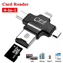 OTG USB Картридер: 4in1-Type C, MicroUSB, Lightning to microSD