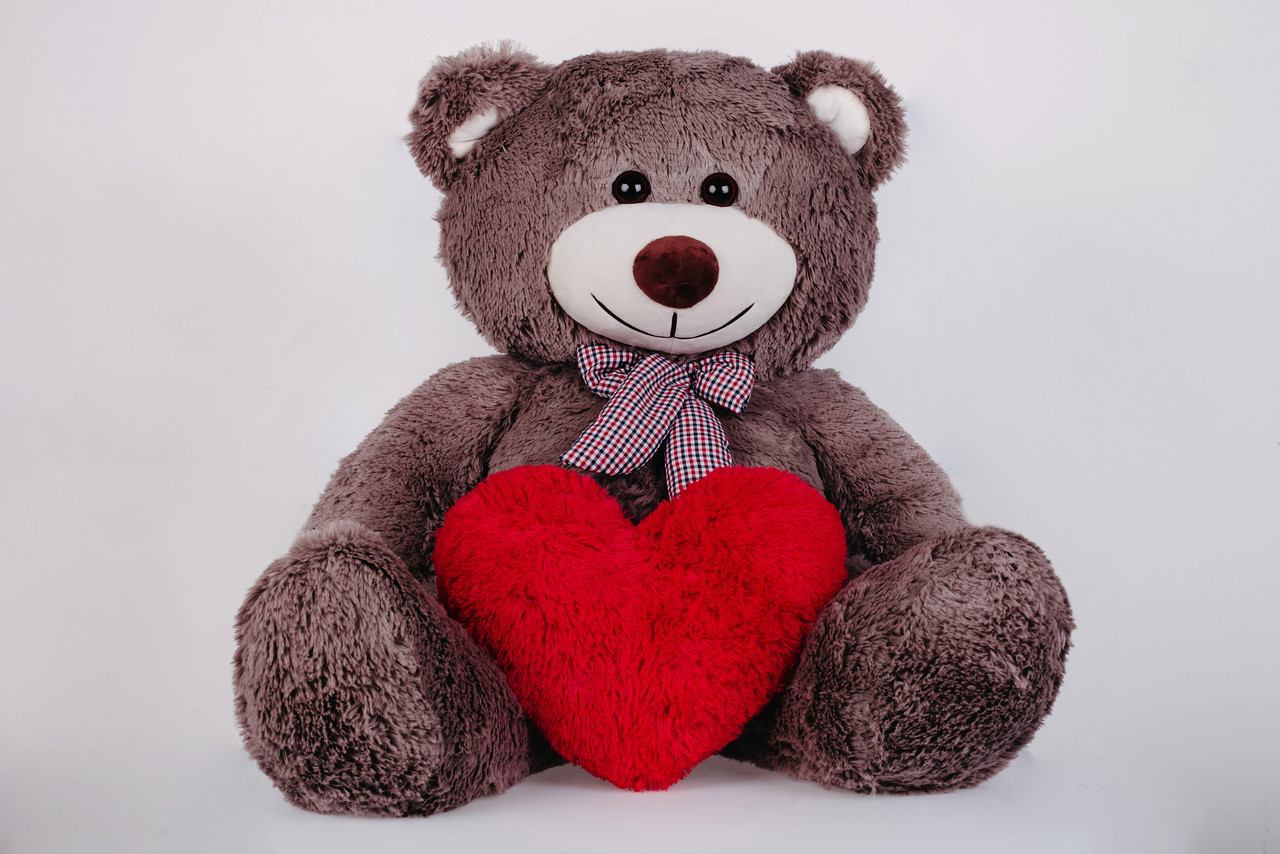 Мишко з сердечком Yarokuz Джон 110 см Капучіно подарунок, фото 1