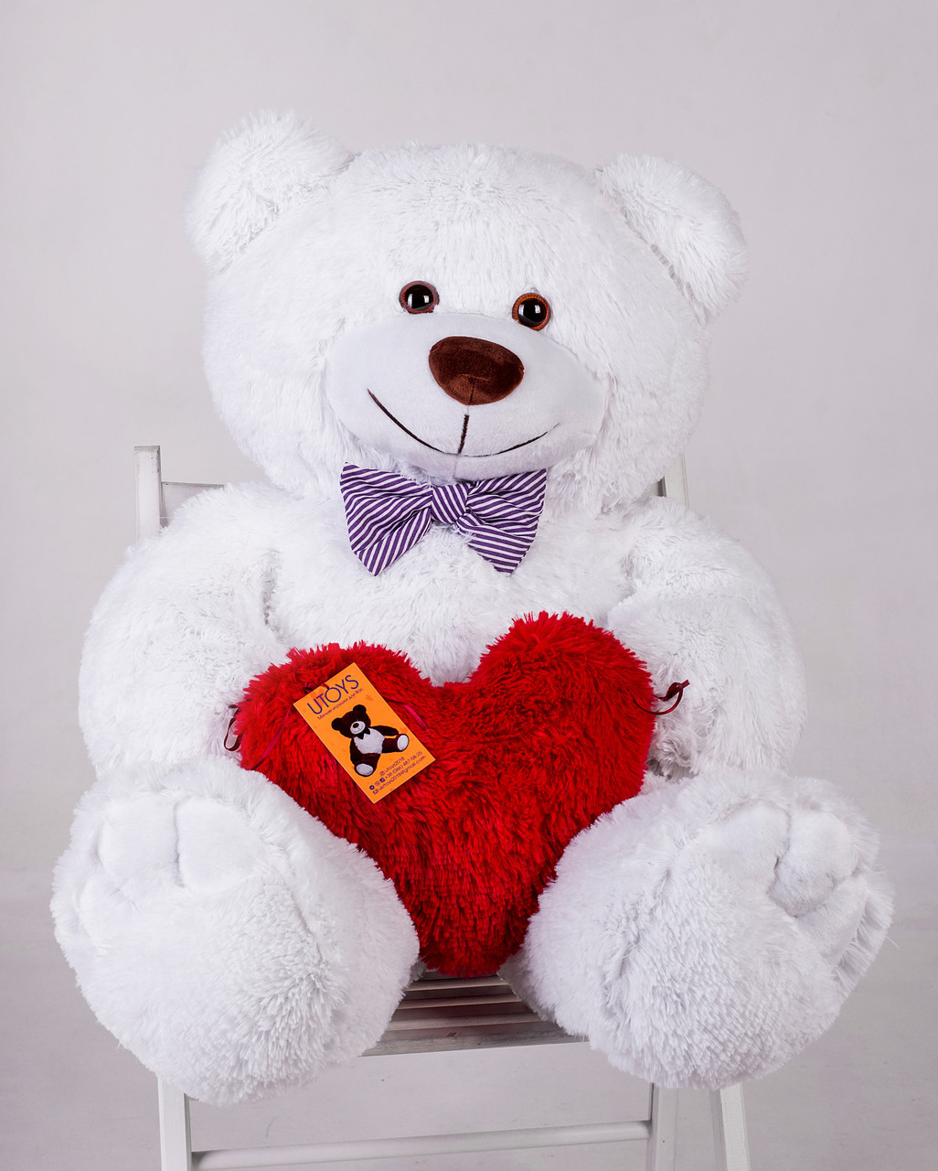 Мишко з сердечком Yarokuz Джон 110 см Білий подарунок, фото 1