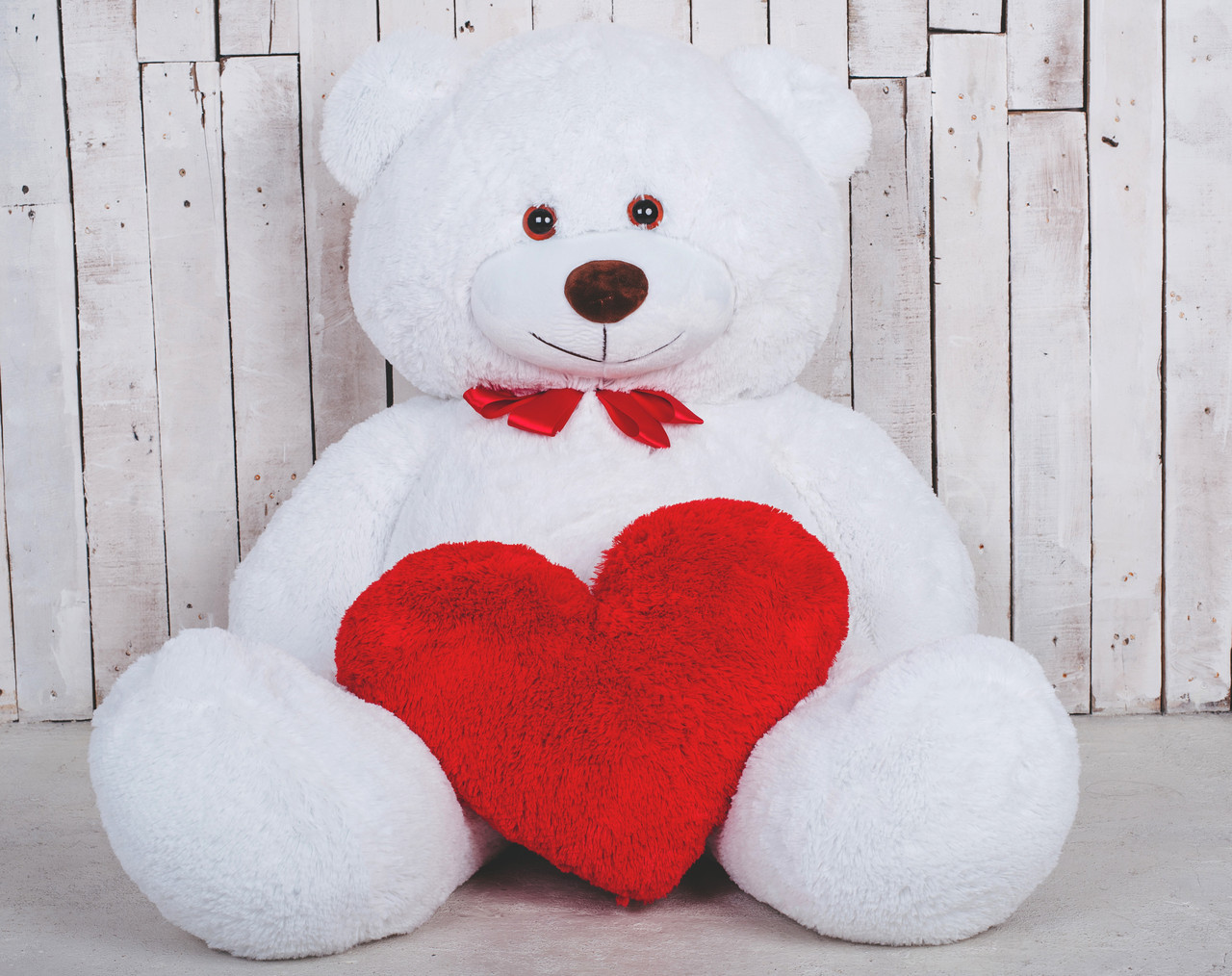 Великий плюшевий ведмедик з сердечком Yarokuz Джеральд 165 см Білий подарунок, фото 1