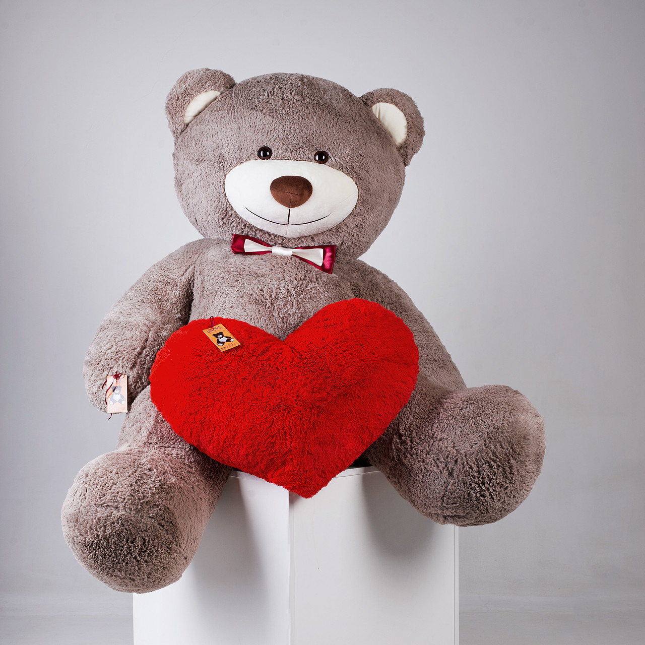 Великий плюшевий ведмедик з серцем Yarokuz Річард 200 см Капучіно подарунок, фото 1