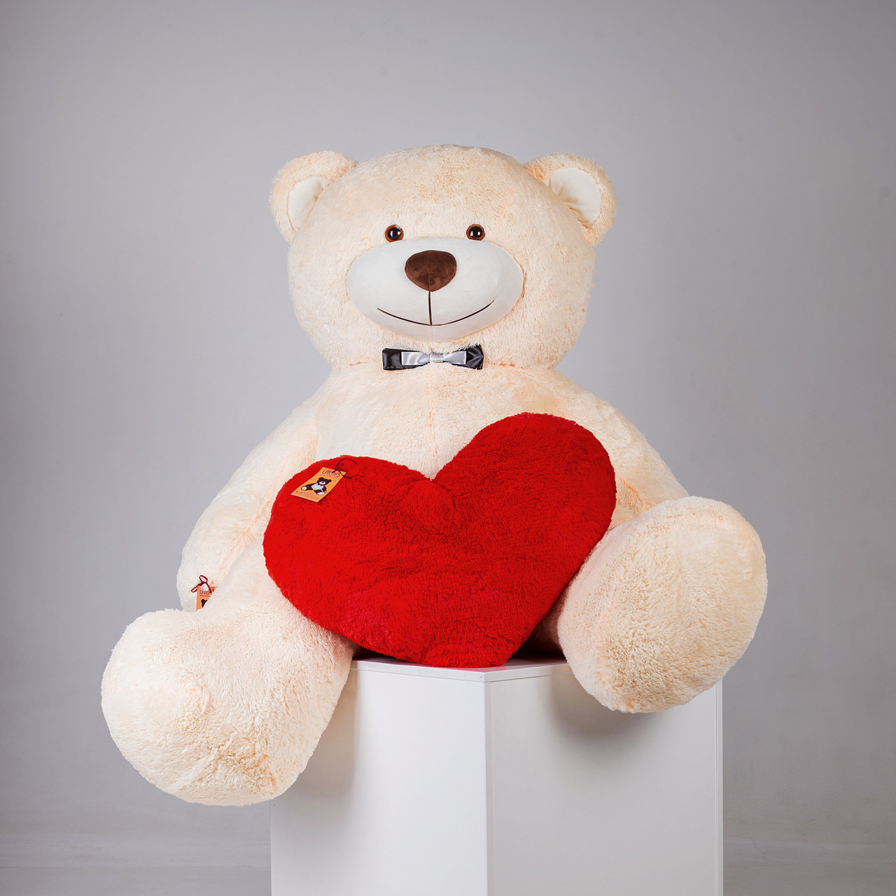 Великий плюшевий ведмедик з серцем Yarokuz Річард 200 см Персиковий подарунок, фото 1