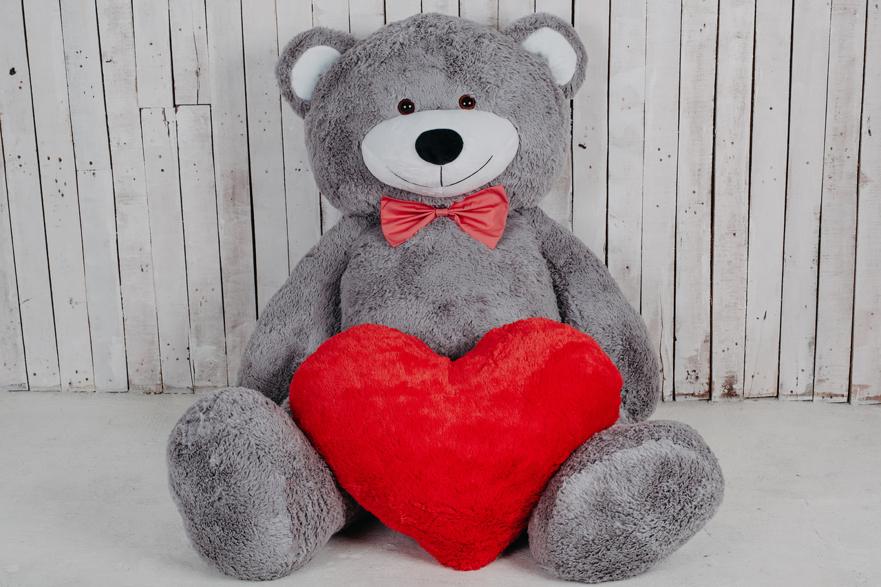 Великий плюшевий ведмедик з серцем Yarokuz Річард 200 см Сірий подарунок, фото 1