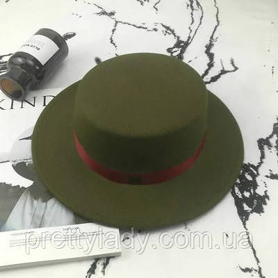 Капелюх жіночий фетровий канотьє в стилі Maison Michel зелений (хакі)