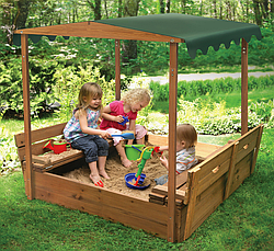 Дитяча дерев'яна кольорова пісочниця з навісом ТМ Sportbaby, розмір 1,8х1,45х1,45м