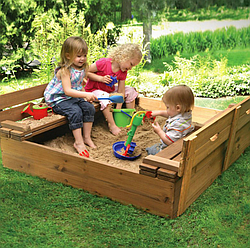 Дитяча дерев'яна пісочниця з кришкою ТМ Sportbaby, розмір 0,3х1,45х1,45м