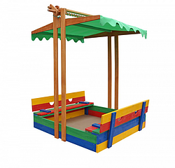 Дитяча дерев'яна кольорова пісочниця з навісом  ТМ Sportbaby, розмір 1,8х1,45х1,45м