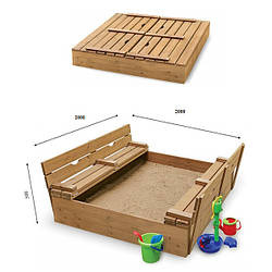 Дитяча дерев'яна пісочниця з кришкою ТМ Sportbaby, розмір 0,23х2х2м