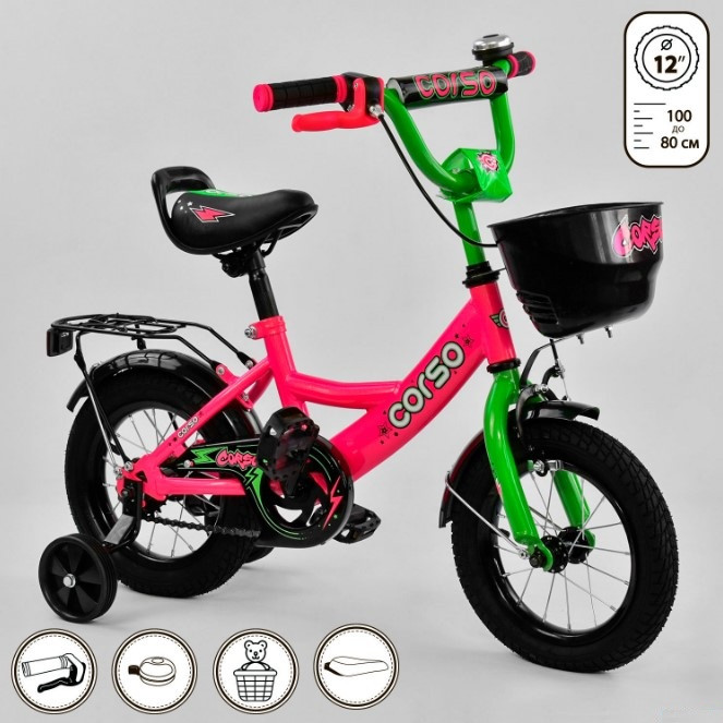 Велосипед дитячий двоколісний 12 рожевий Corso G-12407