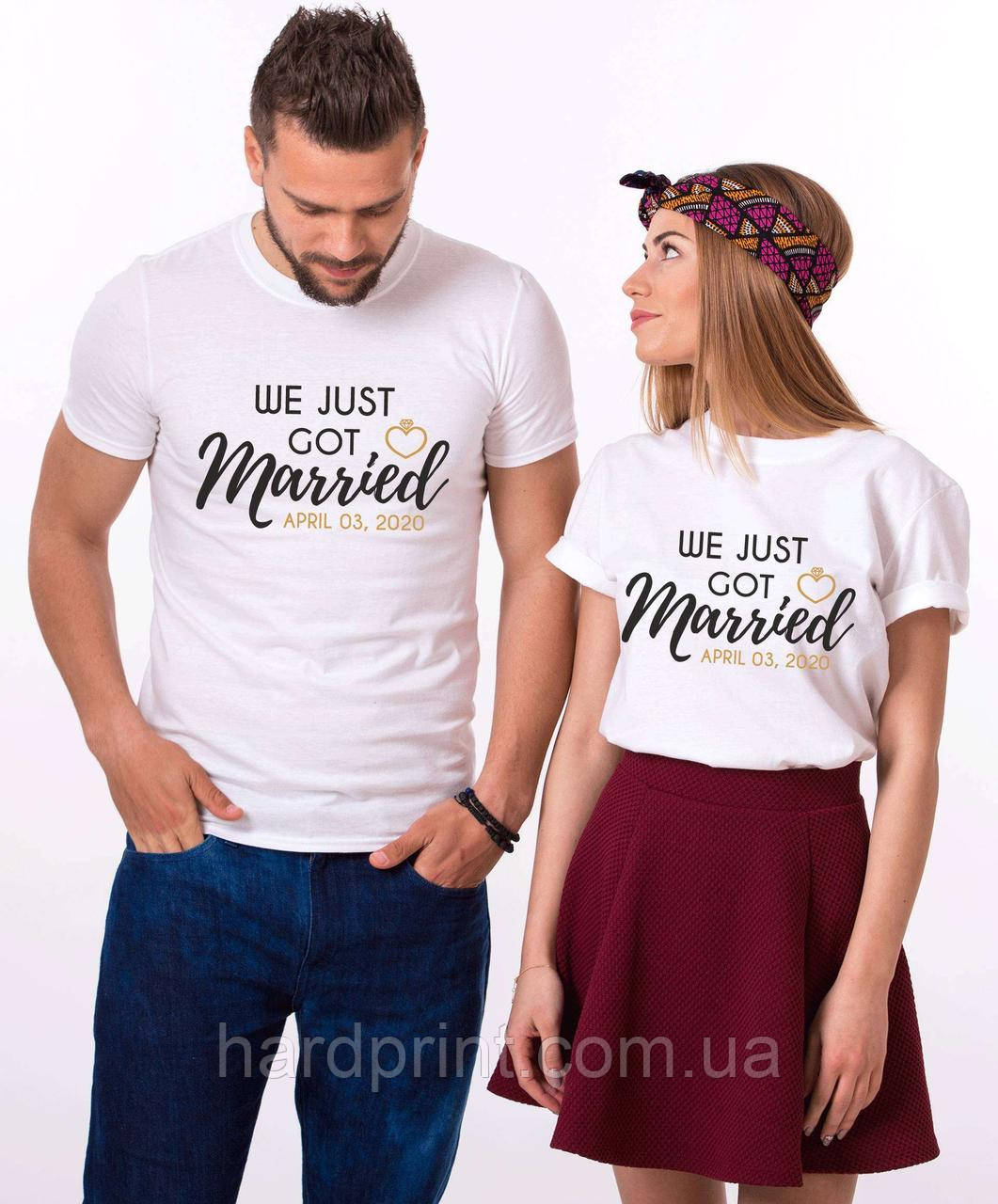 Парні футболки. Чоловіча та жіноча футболка. Just Married. Футболки молодятам