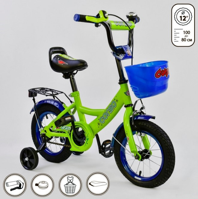 Велосипед дитячий двоколісний 12 зелений Corso G-12042, фото 1