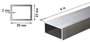 Труба профільна алюмінієва 20х15х2 мм 6060 Т6 прямокутна АД31Т, екструзія, фото 2