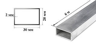 Труба алюмінієва прямокутна 30х20х2 мм 6060 Т6