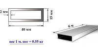 Труба профильная алюминиевая 40х15х2 мм прямоугольная 6060 Т6 аналог АД1Т, экструзия