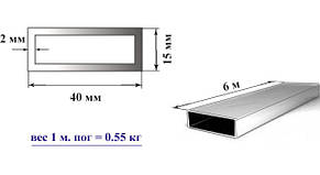 Труба профільна алюмінієва 40х15х2 мм прямокутна 6060 Т6 аналог АД1Т, екструзія, фото 2