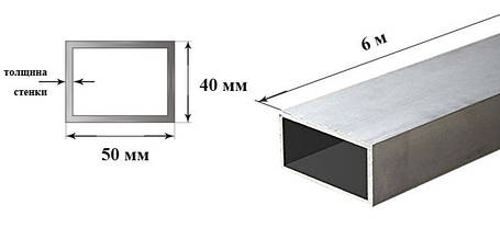Профіль алюмінієвий 50х40 мм 6060 Т6 труба прямокутна АД31Т 50х40х2; 50х40х3; 50х40х4 мм. 50х40х4, фото 1