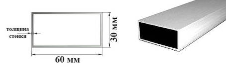 Алюмінієвий профіль 60х30 мм труба прямокутна 6060 Т6 (АД31Т) 60х30х2; 60х30х3 мм 60х30х3, фото 1