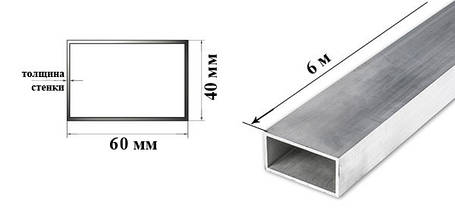 Труба алюмінієва прямокутна 60х40 мм профіль 6060 Т6 (АД31Т) 60х40х2; 60х40х2.5; 60х40х3; 60х40х4 мм. 60х40х2.5, фото 1
